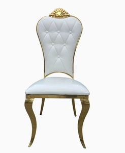 Chaise d'hôtel en acier inoxydable avec cadre doré et assise rembourrée blanche, design élégant pour banquets, mariages et événements culinaires - Product Image 4