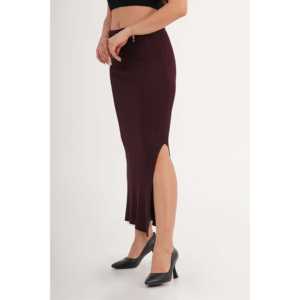 Falda Ajustada de Punto Borgoña de Moda al por Mayor, Abertura Lateral, Cintura Imperio, Cintura Natural, Tela de Lana con Spandex, Estampado Informal - Product Image 2