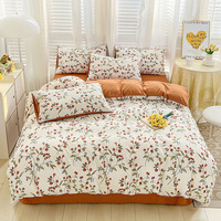 Parure de lit imprimée roses françaises, en gaze double épaisseur, coton lavé et lin, draps doux et taies d'oreiller pour la maison