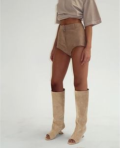 Bottes hautes à talon compensé en <span class=keywords><strong>daim</strong></span> pour femme, style peep toe, à enfiler, bottes longues jusqu'au genou ou à la cuisse, bottines habillées à talon haut, tendance - Product Image 4