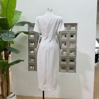 Vente en gros de vêtements de boutique : Nouvelle robe d'été tendance pour femme, col montant, simple boutonnage, coupe ajustée aux hanches