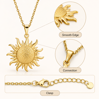 Collier pendentif soleil doré avec breloque disque rond et chaîne à maillons pour femme, idéal comme cadeau
