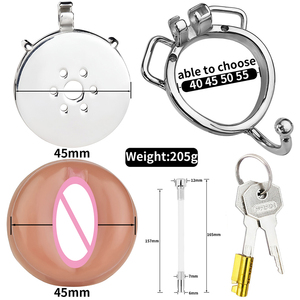 FRRK-176 Dispositif de <span class=keywords><strong>chasteté</strong></span> sissy à sangle en acier inoxydable, cages de <span class=keywords><strong>chasteté</strong></span> négatives avec labia en silicone pour bondage masculin - Product Image 5