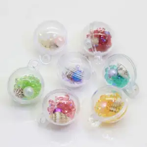 2ミリメートルTop Hole Hollow Round Sphere Ball Transparent ShellがColorful Sea ShellとResin Beads Within Key Chain Decor