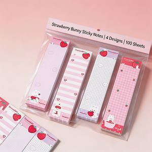 Bloc-notes mignons en forme de lapin fraise, 4 motifs, motif à rayures roses, papeterie de bureau et scolaire, emballage SK Sheng Kang - Product Image 3