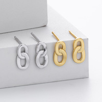 Boucles d'oreilles clous à double maillon ovale en argent sterling S925 plaqué or 18 carats