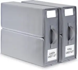 Sheet Organizer and Storage,Foldable Sheet Set Organizer With Labeled Window Handle Zipper Grey Cube Portable Storage Box