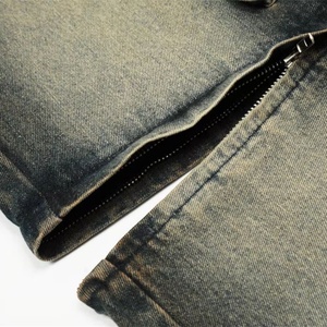 Men's Washed Vintage Jeans Punk Detachable Jeans Straight <b>Pull</b> Rope Leg Splicing All Season Cargo Jeans - Product Image 3
