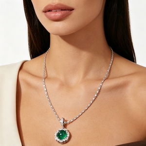 Emerald Green Agate <b>Copper</b> Pendant Necklace with Box <b>Chain</b> Trendy Claw Setting for Women's Party Occasion - Product Image 6