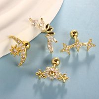 Pendientes de Acero Inoxidable y Cobre con Zirconia para Piercing Daith, Lobe, y Tipo Stud de Base Plana, Joyería para Mujer para Fiesta