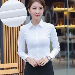 Белая хлопковая женская рубашка с длинным рукавом, синяя Модная тонкая рубашка, Женская рабочая одежда, профессиональная официальная одежда