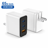 Chargeur mural GaN 65W pliable tendance et populaire aux États-Unis, 3 ports USB-A + 2 USB-C, charge rapide pour téléphone, tablette, ordinateur portable