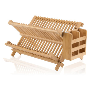 Bamboo Double Layer Dish Rack With Cup Holder Quick Dry Draining Rack For <b>Kitchen</b> Countertop Storage - Product Image 5