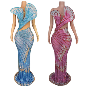 Vestidos lüks kelebek kanatları elmas doğum günü düğün konuk uzun elbise kadın akşam yemeği elbisesi bayanlar akşam balo Mermaid elbise - Product Image 1
