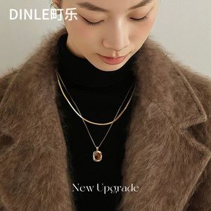 สร้อยคอ Dinle Gold Sweater พร้อมจี้หินไทเกอร์อาย รูปทรงเรขาคณิต สำหรับผู้หญิง ของขวัญ เครื่องประดับ - Product Image 3