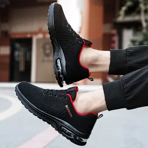 Sepatu lari atletik hitam ringan pria sneaker Jogging Gym kebugaran udara olahraga sejuk untuk pria (ukuran 6.5-12.5)