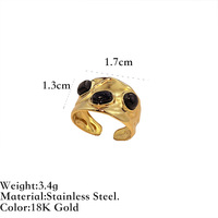 Bague ouverte en acier inoxydable plaqué or PVD 18 carats avec pierres colorées, large bande géométrique irrégulière, bijoux de mode en gros