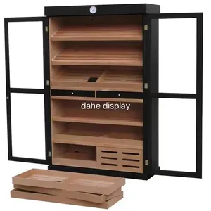 Black color cedar cabinet smoke display stand wooden cigar humidifier cabinet large cigar lounge decoration red cigar cabinet
