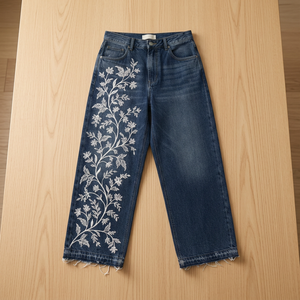 Jeans de Mezclilla para Mujer, Corte Recto, Cintura Media, con Estampado Floral y Bordado, Estilo Casual y Urbano - Product Image 3