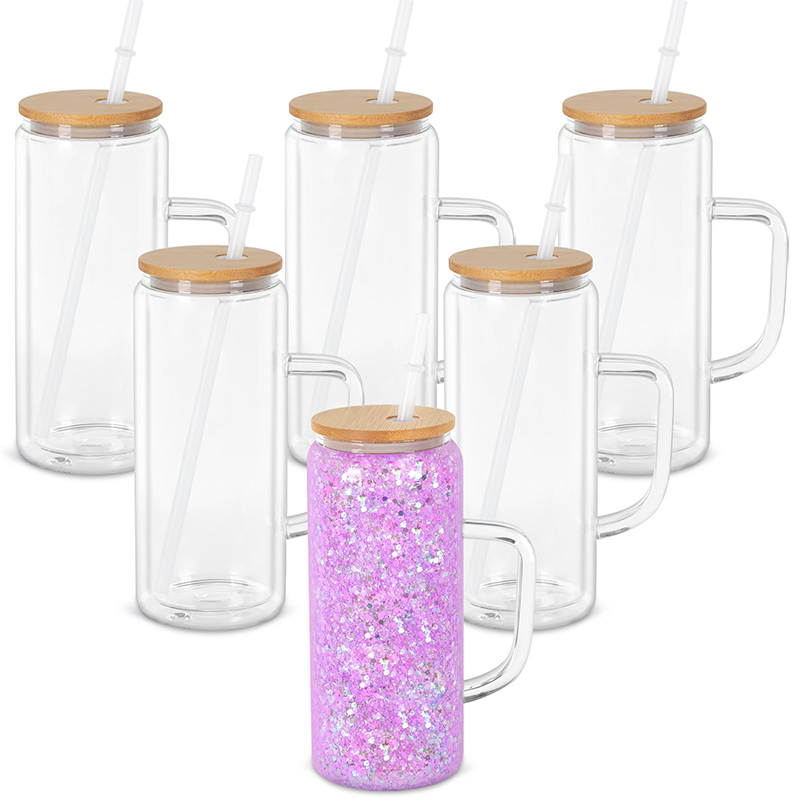 Wholesale 20 Oz Pre Drilled Double Walled Snow Globe Diy Clear Glass Coffee  Cups Mug Gift with Bamboo Lids Straws Handle| Alibaba.com