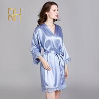 Robe de nuit en Satin Polyester, pyjamas à manches longues, pour la maison, pyjamas de demoiselle d'honneur, avec bande de dentelle, nouvelle collection