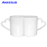 Sublimation 11oz blanc couple tasse pour les couples 2 en 1 ensemble Valentine couple coffret cadeau de tasse avec la poignée de coeur