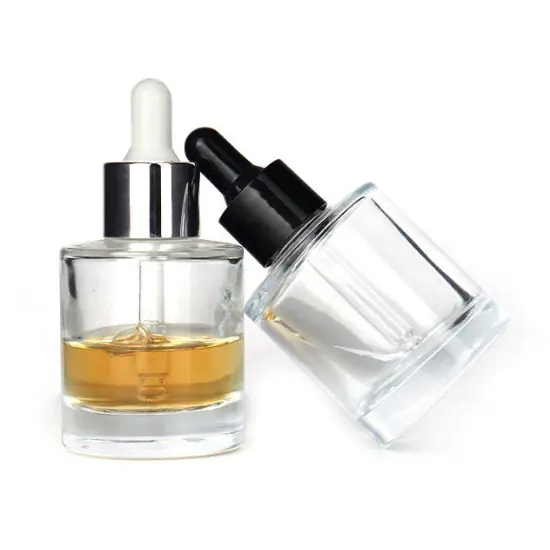New thick bottom 30ml 50ml skin care essence flat shoulder glass bottles cylindrical gradient color essential oil dropper