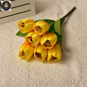 EV Amazo 7 cabezas Real Touch flores <span class=keywords><strong>blanco</strong></span> <span class=keywords><strong>rojo</strong></span> rosa coloridos tulipanes artificiales para decoración de boda DIY - Product Image 1