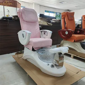 Nail Salon Luxury Pedicure Chair Pink Massage Foot Spa Pedicure Chairs With Glass Basin