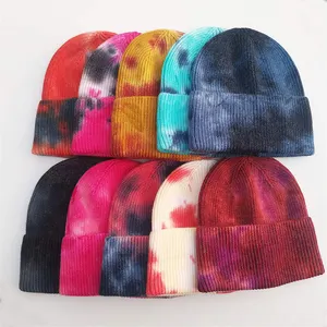 Mulheres Tie Dye Gorro Algemado Sólido Personalizado Chapéu De Malha De Inverno Escuro Quente Cap Crânio