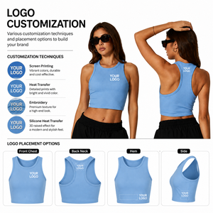 YWJC GARMENT Top Corto Azul Casual de Punto Acanalado y Chaleco sin Mangas para Mujer en Spandex/Nylon - Product Image 3