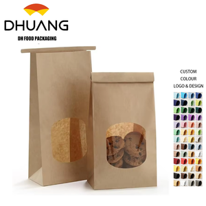 Sacs à pain personnalisés en papier kraft marron rustique, robustes et résistants à l'humidité, avec fenêtre transparente et fermeture à étiquette métallique pour le stockage des biscuits - Product Image 1