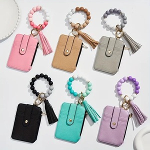 Nouveau Porte-clés Bracelet Perlé Femme Tendance 2026 <span class=keywords><strong>avec</strong></span> Franges en PU, Porte-cartes et Porte-monnaie en Silicone - Product Image 1