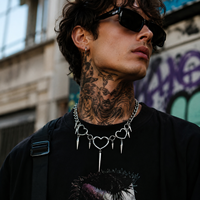 Collier en acier inoxydable en forme de cœur avec breloques en forme de pointe, chaîne épaisse, bijoux punk gothique Y2K pour hommes et femmes