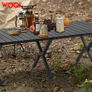 Mesa Plegable para Exteriores Woqi, 120x60x45cm, Rectangular, Portátil, para Camping y Picnic, Base Cruzada, Tela Oxford Negra - Product Image 5