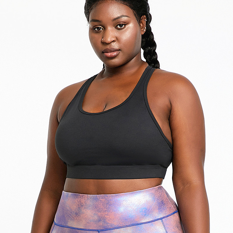 Black Custom High Impact Yoga Gym Wear Plus Size Activewear Women 1x-6x Compression Big Plus Size Sports Bra Top Fitness