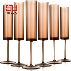 Set Of 6 6 OZ Textured Mouth Blown Best Selling Long Stemmed Holiday Brown Colorful Edge Luxury <strong>Champagne</strong> <strong>Flute</strong> Glasses - Product Image 3