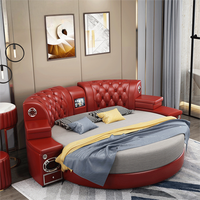 Modernes Multifunktionales Lederbett King-Size mit Smart-Funktionen Lautsprecher USB Massage Stauraum Massivholzrahmen für Schlafzimmer Heimgebrauch