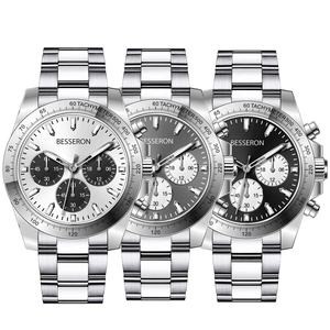 Montre de luxe pour homme haut de gamme en acier inoxydable Mouvement chronographe Seiko Bracelet en platine Tachymètre Accessoire de poignet classique Fabriqué - Product Image 1