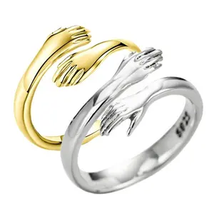Новейшие Модные ювелирные изделия, оптовая продажа, Регулируемое позолоченное серебряное покрытие S925, Винтажное кольцо с резьбой, парные обнимающие руки кольца любовь