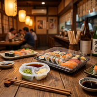 Récipient de sauce à clapet rond en à 2/3 compartiments tasse de sauce soja wasabi jetable pour emballage à emporter de sushi