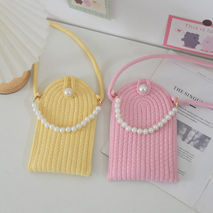 Mini Bolso Tejido para Teléfono, para Mujer, Verano, Bandolera, con Cuentas de Perlas, Forma de Corazón, Portátil, 7 Pulgadas, para Uso Diario - Product Image 2