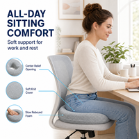 Coussin orthopédique gris en mousse à mémoire de forme pour soulagement des hémorroïdes et soutien du coccyx, avec housse amovible, vente en gros