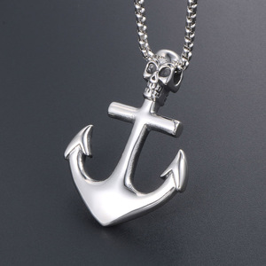 Colgante de ancla de acero inoxidable con calavera para hombre, collar con temática náutica SP469 - Product Image 2