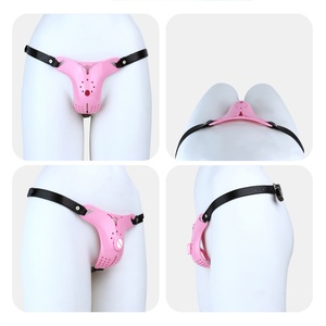 ANOSX Sissy Cock Cage with Lockable Belt Pink Hard Resin Male Chastity Restraint with Silicone Tube Penis Secure <b>Locking</b> Sex Toy - Product Image 4