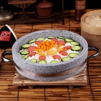 Piring Batu Bulat Alami, Tidak Beracun, dan Anti Lengket untuk Memasak Pizza, Steak, dengan Gagang SS
