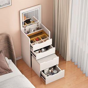 Modern Small Vanity Desk with Storage Chair and <strong>Dressing</strong> <strong>Table</strong> White <strong>LED</strong> Lighted <strong>Mirror</strong> Foldable for Small Spaces - Product Image 1