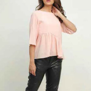 Chemisier Rose Tendance à Manches Courtes pour Femme, Style Babydoll, Décontracté, Taille Froncée, Volants, Peplum, Léger – Nouvelle Collection - Product Image 1