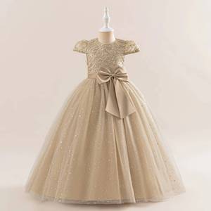 Robe de demoiselle d'honneur de luxe brodée à fleurs, manches volantées, robe de princesse tutu bouffante, costume de scène pour fête d'anniversaire de filles avec nœud - Product Image 6