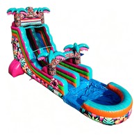 Toboggan aquatique gonflable commercial d'extérieur sur le thème Tiki Hawaïen avec piscine pour la location événementielle